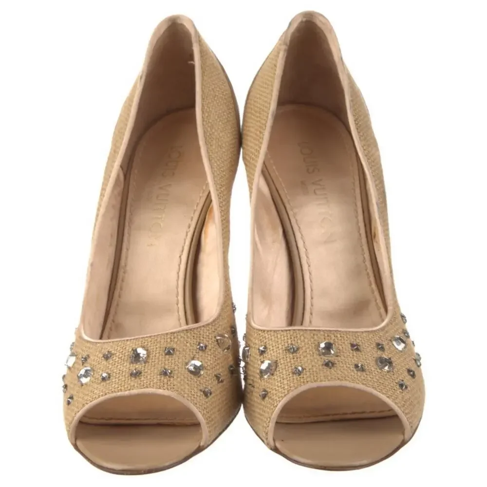 LOUIS VUITTON Woven Crystal Embellished Peep Toe Heel Shoes EU 40 US 10 EUC - Picture 2 of 5